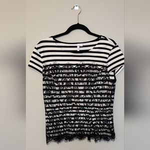 Black & White Stripe with Lace Top